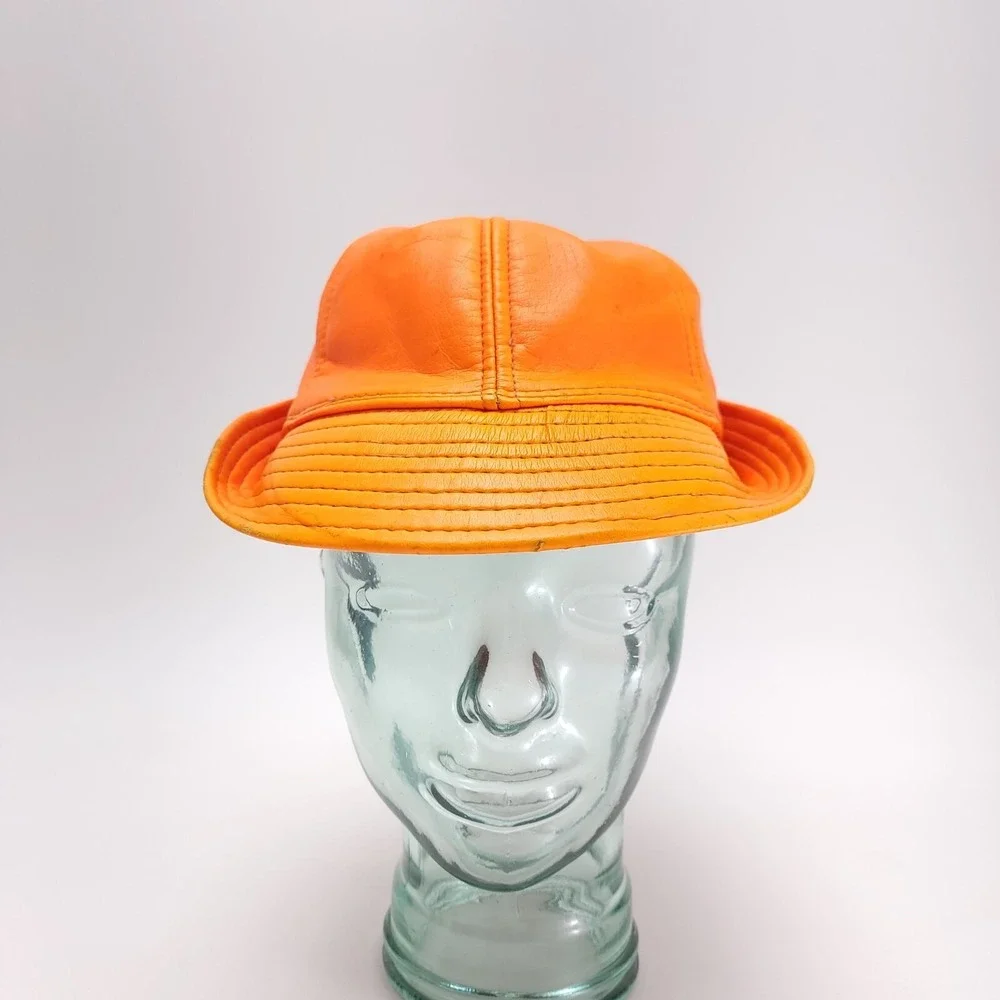 Vintage YA Small Jones Style Hunting Bucket‎ Hat Orange Vinal Faded